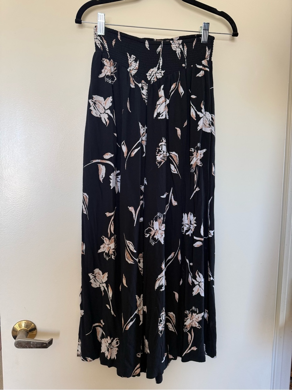 Free People Elastic Waist Floral Print Cropped Wide Leg Pants Pockets XS EUC
